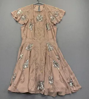 ASOS Womens Embellished Open Back Mini Dress‎ Dusty Rose Beaded Sequin Size 6 thumbnail 1
