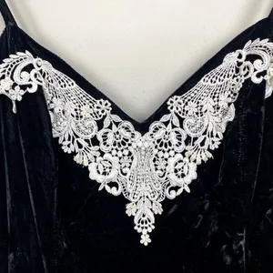 Roberta‎ Evening Gown 13/14 Black Velvet Lace Sheath V-Neck Long Slit Vintage thumbnail 3