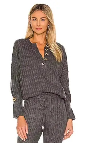 NWT Free People Around The Clock‎ Henley S Charcoal Ribbed Stretch Minimalist thumbnail 1