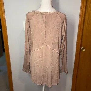 POL boho Long Sleeve V Neck Tunic Top Ribbed Knit Casual Blouse pink‎ beige thumbnail 3