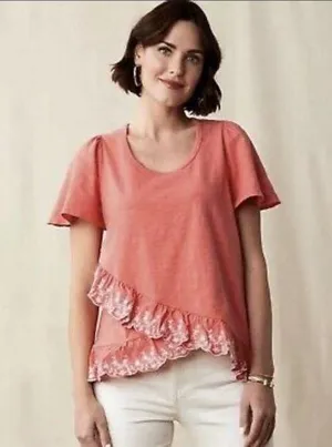 Matilda Jane Womens Eureka Springs Embroidered Ruffle short sleeve Top Size S thumbnail 1