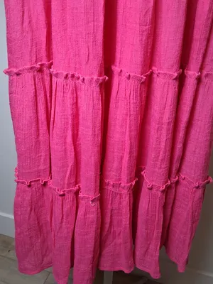 &merci Hot Pink Tiered Midi Dress w/ Short Sleeves Pockets Lined Women's Size L thumbnail 10