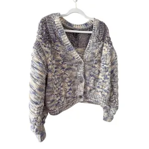Forever 21 Blue Purple Space Dye Cable Knit‎ Cropped Cardigan Sweater Small thumbnail 3