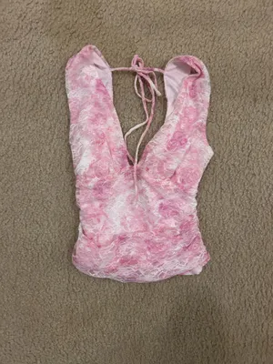 Wild Fable Blush Floral Lace Ruched Tank Top XS thumbnail 2