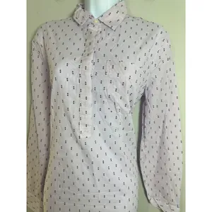 Gap Womens Lavender Stripe Clip Dot Easy Popover Boyfriend Shirt M 440512-00 thumbnail 4