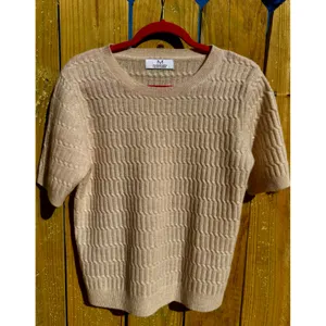 Magaschoni 100% Cashmere Short‎ Sleeve Sweater Cable Knit Beige Tan Womens S M thumbnail 10