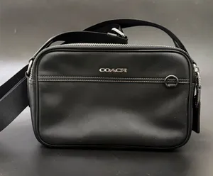 COACH C4148 Black Smooth Calf Leather Double Zip Graham Crossbody Camera Bag thumbnail 1