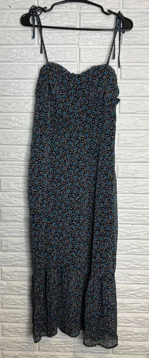 Lola Grace Floral Midi Dress Womens Medium‎ Black Blue NEW Tie Strap Sweetheart thumbnail 1