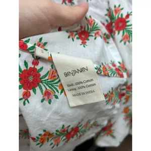 Banjanan White Floral Cotton Puff Sleeve Pleated Neck Tie Back Top Small thumbnail 2