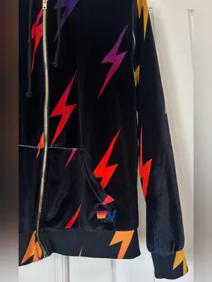 Aviator Nation Black Velvet Hoodie and pants set Multicolor Lightning Bolt thumbnail 4