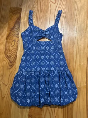 Zara Openwork Embroidered Mini Dress in blue thumbnail 1