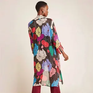 Anthropology Bl^nk London Bea Shimmer Duster Kimono Floral and Metallic Size S/M thumbnail 2