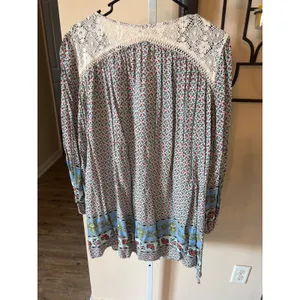 Umgee Boho Floral Crochet Lace Tunic Dress Long Sleeve Tassel Pockets Size M thumbnail 6