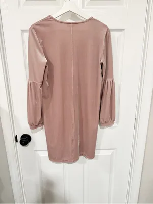Madewell XS Dusty Rose Pink Velvet Mini Shift Dress V Neck Balloon Sleeve thumbnail 5