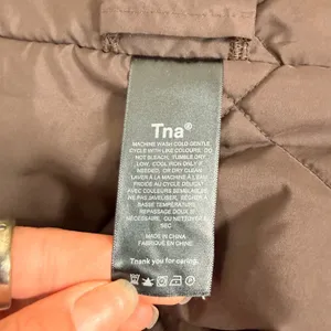 Tna Aritzia Stadium Jacket Brown Satin Varsity Bomber Striped Trim Women XL thumbnail 8