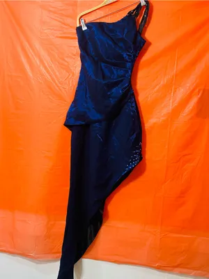 Elegant One-Shoulder Navy Asymmetrical Dress thumbnail 5