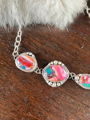 Pink spiny oyster sterling silver choker necklace thumbnail 3