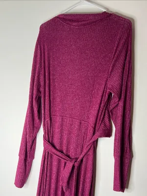 NWT Anthropologie Daily Practice Magenta Ribbed Collared Maxi Wrap dress thumbnail 7