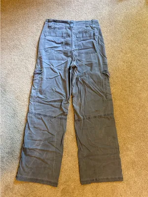 American Eagle Grey/Blue Super High Rise Baggy Wide Leg Stretch Cargo Pants thumbnail 6
