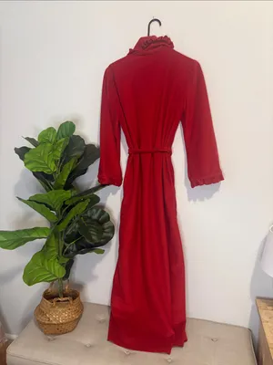 Vintage Red Ruffle-Trim Long Robe - Women Intimates & Sleepwear thumbnail 3