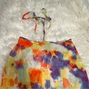 Boohoo Womens Sz 4 Halter Top Mini Dress Yellow Orange Purple Tie Dye Slit Sides thumbnail 4