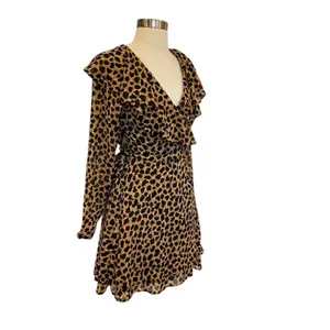 Free People Frenchie Leopard Print Georgette Mini Wrap Dress Boho Ruffle XS thumbnail 9