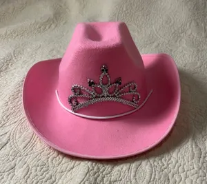 Pink Girls' Cowboy Hat with Rhinestone Tiara Accent thumbnail 1