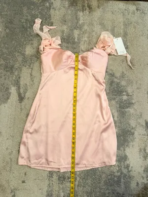 NWT Fashion Light Pink Satin Slip Dress with Ruffle Straps thumbnail 6