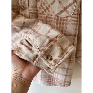 XL Victorias Secret PINK Womens Beige Plaid Flannel Shirt or Shacket Pocket thumbnail 6