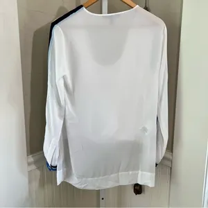 BCBGMAXAZRIA Seraphine Wrap Top White Blue Striped Sleeve Blouse Size XS thumbnail 3