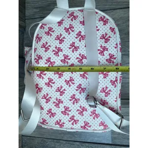 Madden Girl White Pink Bow Print Backpack with Coin Pouch thumbnail 3