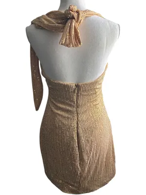 Sequin Halter Mini Dress in Gold Size 8 thumbnail 3