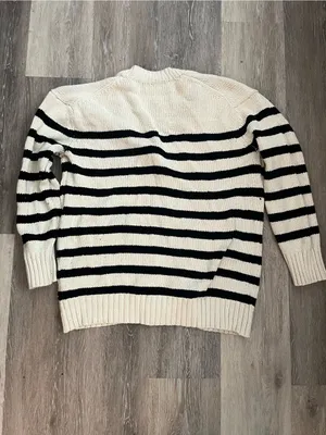 American Eagle Cardigan Womens Medium Ivory Black Striped Knit Shawl Collar thumbnail 9