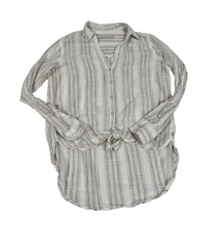 Abercrombie & Fitch Brown Striped‎ Front Tie Button Down Linen Blend Shirt M thumbnail 1