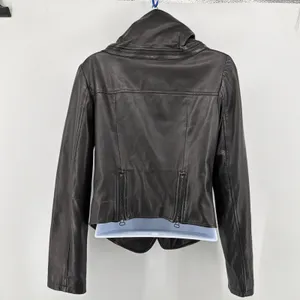 Alice + Olivia Black Lambskin Leather Asymmetric Drape Collar Moto Jacket Fits S thumbnail 8