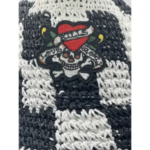 Ed Hardy, Black‎ And White Crochet Checkered Bucket hat festival Boho thumbnail 3