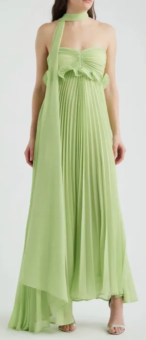NEW DELFI COLLECTIVE Diana Pleaded Strapless Chiffon Lime Green Dress sz M thumbnail 1