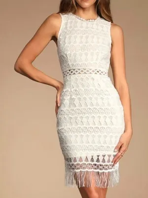 Lulus‎ Kenna White Crochet Lace Sleeveless Bodycon Dress MEDIUM thumbnail 1