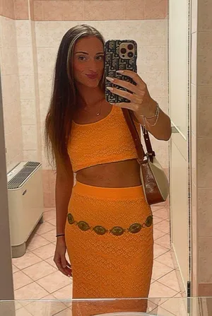 TJ Maxx Orange Lace Maxi Skirt Set thumbnail 1