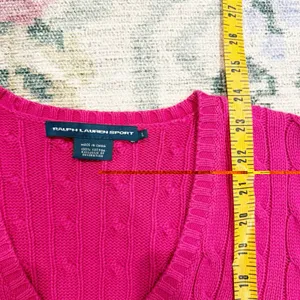 Ralph Lauren Sport Pink Cable Knit Sweater L Preppy Heritage Old Money V Neck thumbnail 6