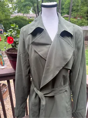 New BANANA REPUBLIC Trench Coat Olive Green Length 38 inches Size L Large Tie thumbnail 4
