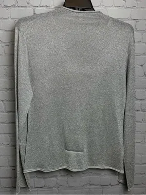 J. Crew Silver shimmer sweater roll down collar pullover sweater glam Large thumbnail 6