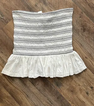 Maeve/ Anthropologie Smocked Split Tube Top white with ruffle hem black smocking thumbnail 10