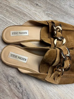 Steve Madden Cassady Tan Suede Chain-Accent Mules Size 8.5 M thumbnail 3