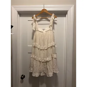 Cream Hyfve Tiered Lined Ruffle Mini Tie Sundress Feminine Coastal Women Large thumbnail 4