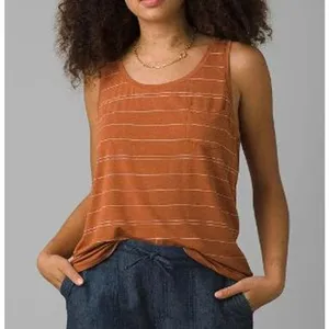 NWT prAna Foundation Scoop Neck Tank Top Shirt Size Medium Orange Stripe Stretch thumbnail 1