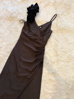 NEW Dress The Population Camelia Ruffle Detail Mocha black Gown Sz M thumbnail 6