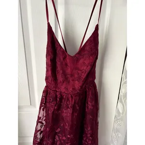 New Lulus Always With You Burgundy Floral Embroidered Organza Maxi Dress sz S thumbnail 4