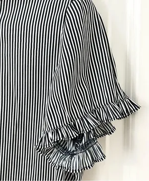 T Tahari Navy and White Stripe Button Down Blouse Large NWT thumbnail 4