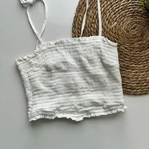 Abercrombie & Fitch White Tie-Strap‎ Smocked Cami Size Small thumbnail 3